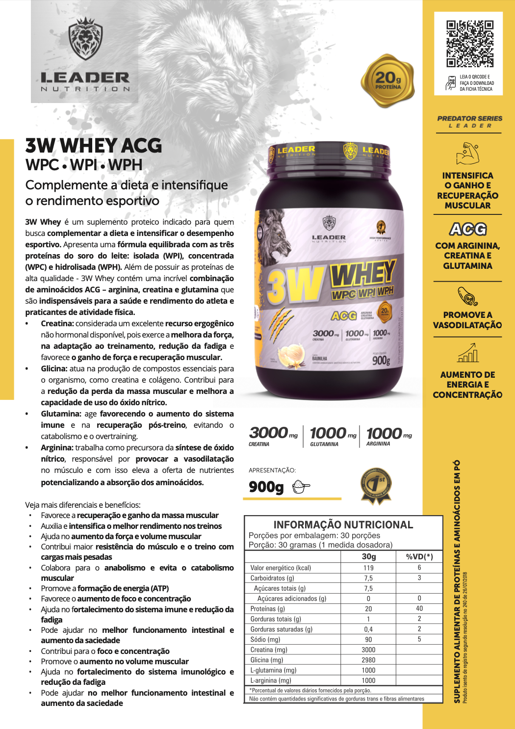 Whey Protein 3W Whey ACG Leader Nutrition